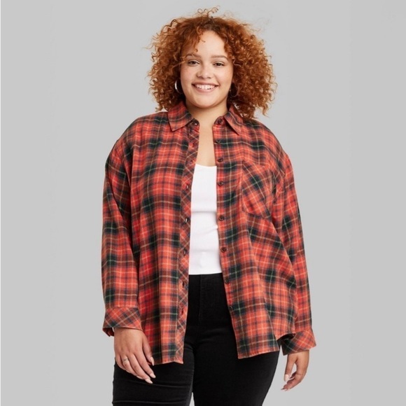 Women's Oversized Button-Down Flannel
Shirt - Wild Fable™ Red Plaid new - Picture 4 of 9